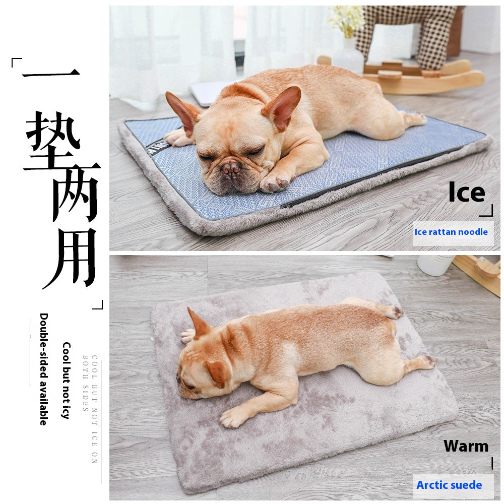 KFX-0078141 Cooling Rattan Dog Mat with Velvet Side – XL Size for Pets 40-50 kg
