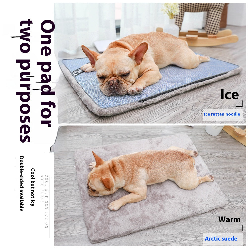 KFX-0078141 Cooling Rattan Dog Mat with Velvet Side – XL Size for Pets 40-50 kg