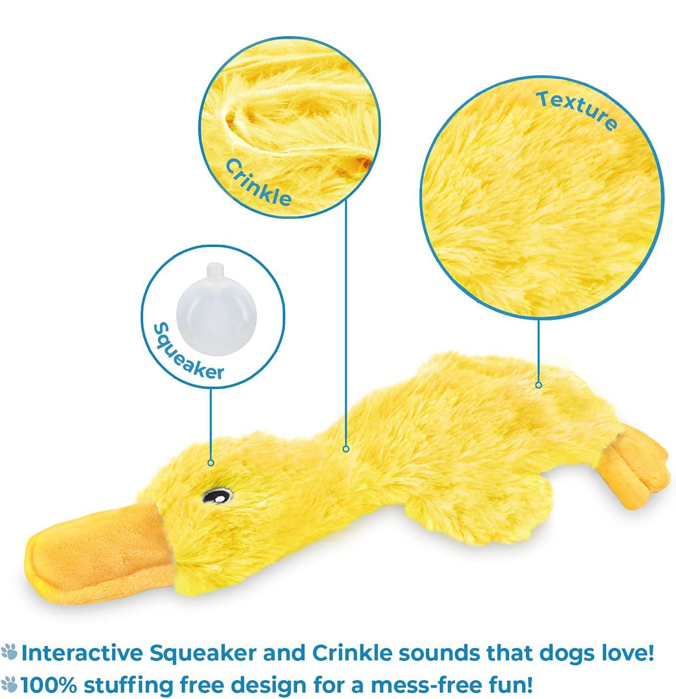 KFX-0079549 Squeaky Plush Duck Dog Toy for All Breeds - No Stuffing, Soft, Fun for Indoor Play