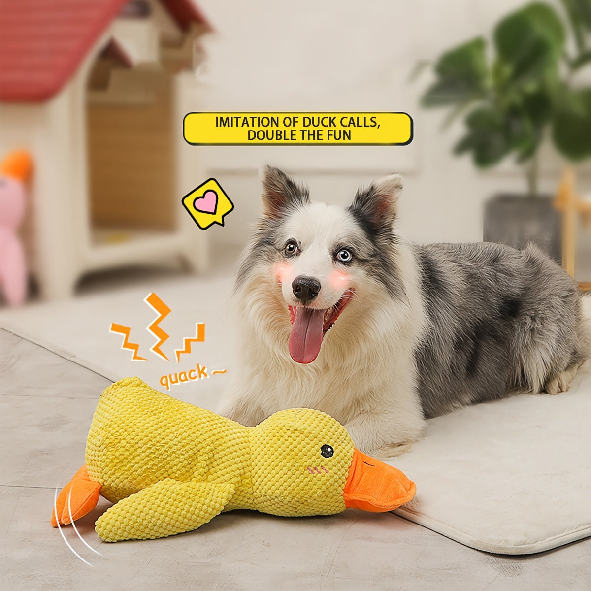 KFX-0079549 Squeaky Plush Duck Dog Toy for All Breeds - No Stuffing, Soft, Fun for Indoor Play