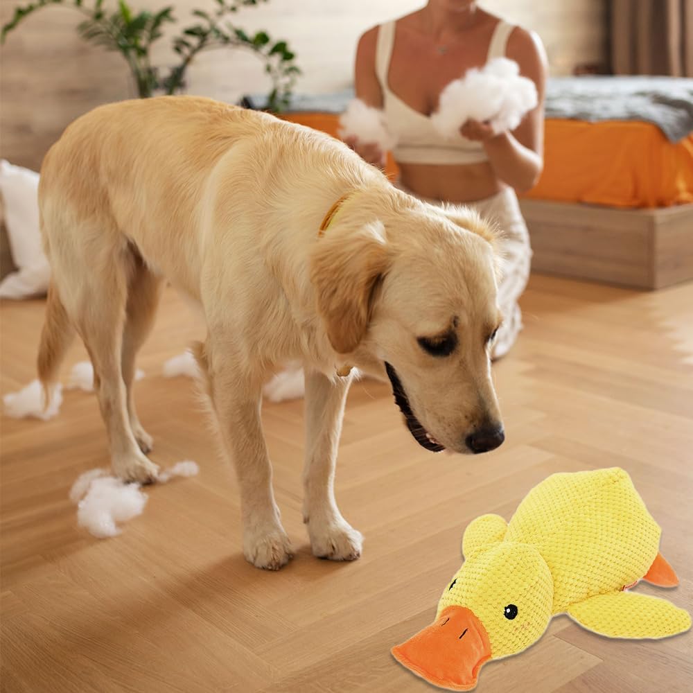 KFX-0079549 Squeaky Plush Duck Dog Toy for All Breeds - No Stuffing, Soft, Fun for Indoor Play