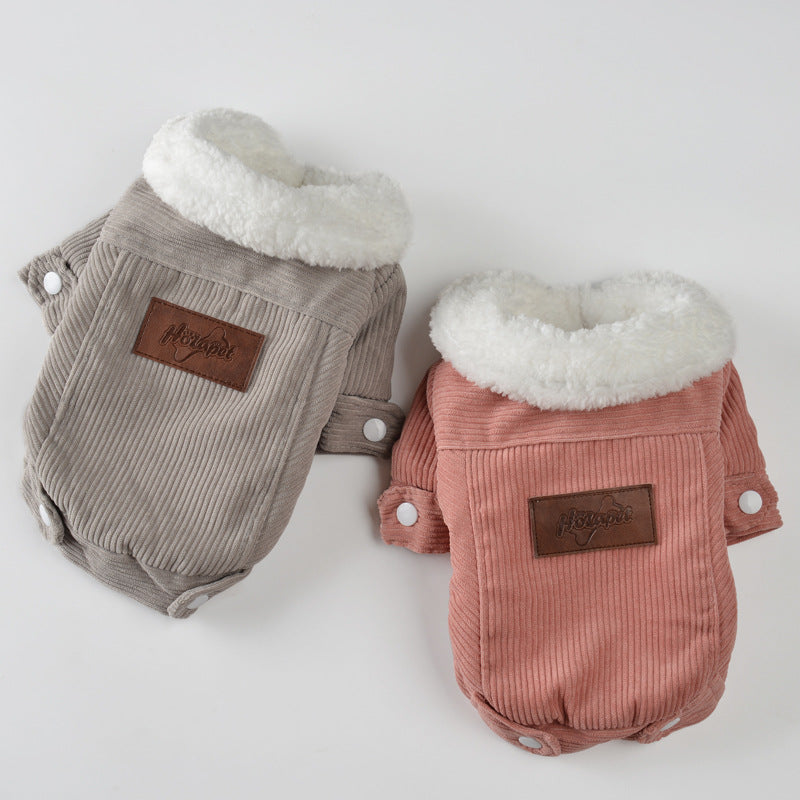 KFX-0081725 Lambswool Fleece-Lined Double-Layer Jacket for Pets in Gray and Pink
