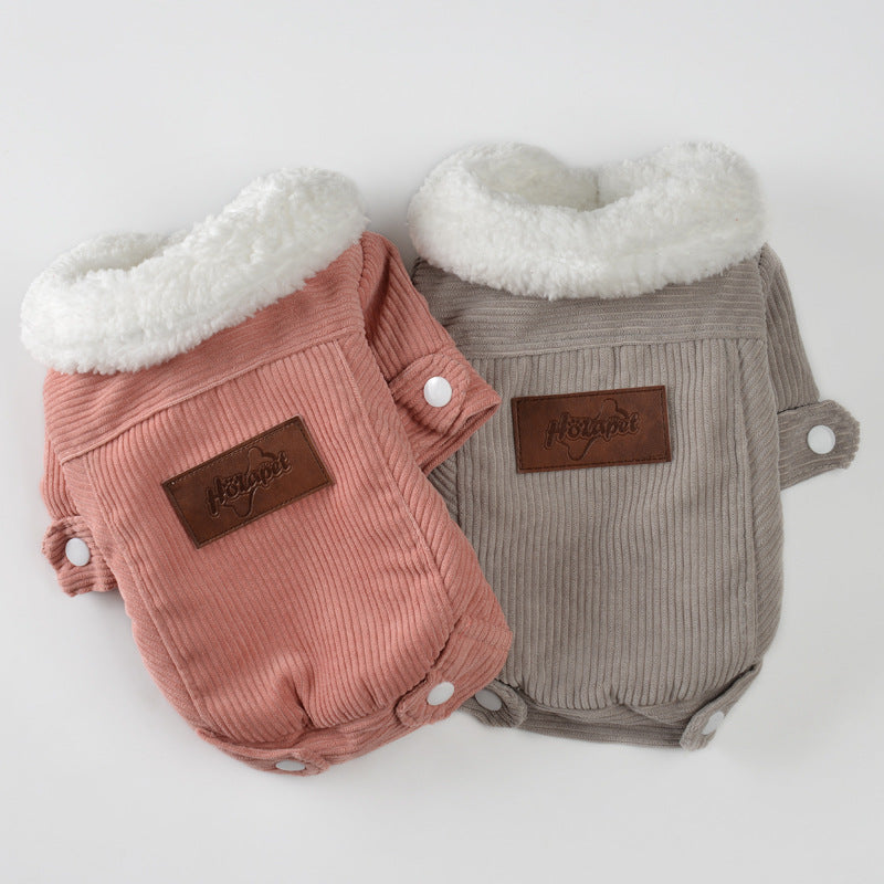 KFX-0081725 Lambswool Fleece-Lined Double-Layer Jacket for Pets in Gray and Pink