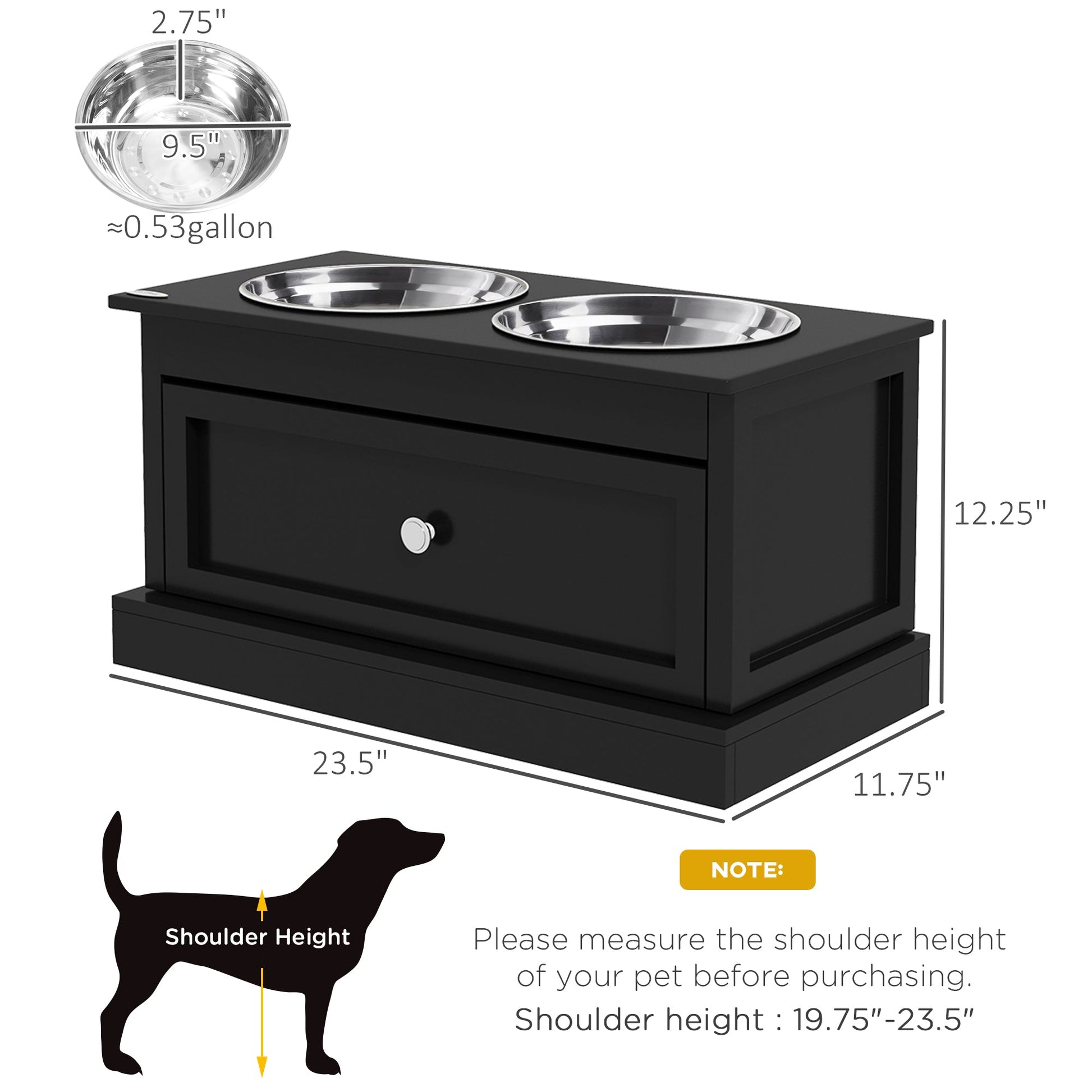 KFX-0082237 Large Elevated Dog Bowls with Storage Drawer for Large Dogs - Stainless Steel Bowls, Easy to Clean, Modern Design