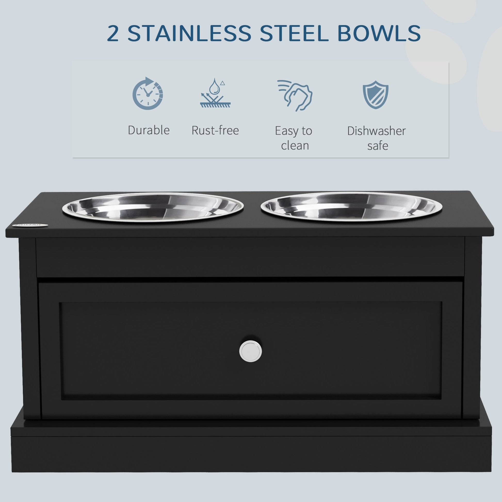 KFX-0082237 Large Elevated Dog Bowls with Storage Drawer for Large Dogs - Stainless Steel Bowls, Easy to Clean, Modern Design