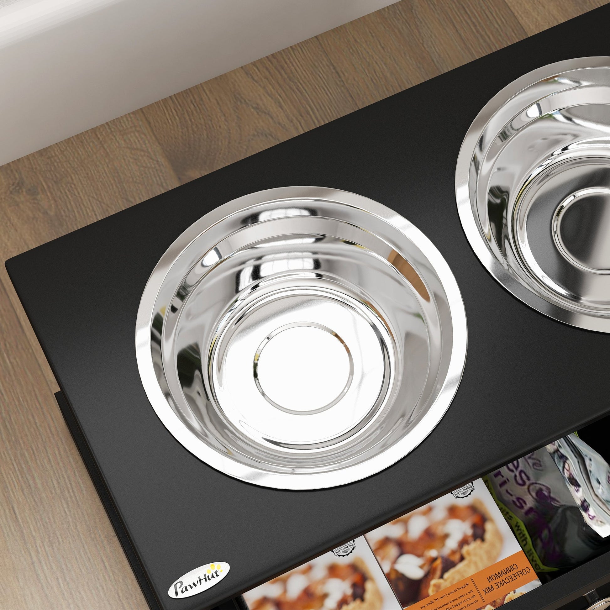 KFX-0082237 Large Elevated Dog Bowls with Storage Drawer for Large Dogs - Stainless Steel Bowls, Easy to Clean, Modern Design