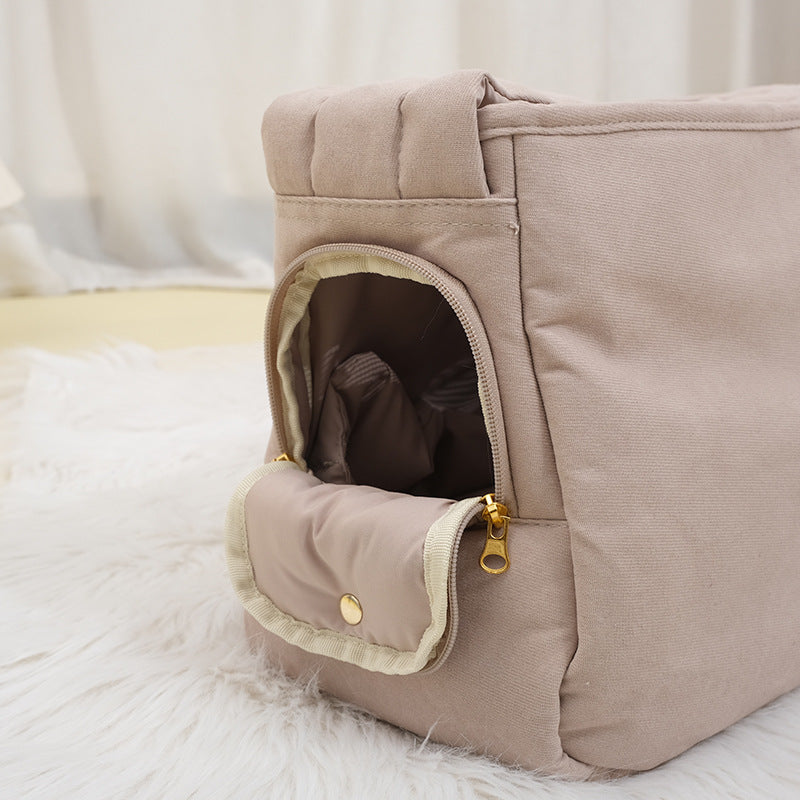 KFX-0084285 Large Capacity Soft Surface Messenger Bag for Pets - Comfortable Black & Beige Backpack