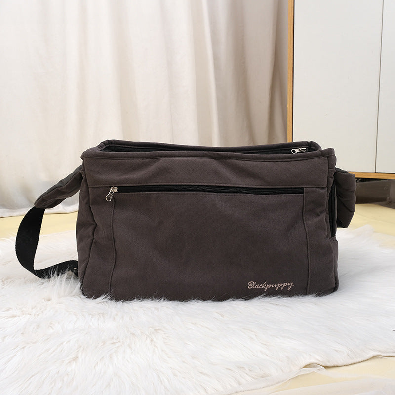 KFX-0084285 Large Capacity Soft Surface Messenger Bag for Pets - Comfortable Black & Beige Backpack