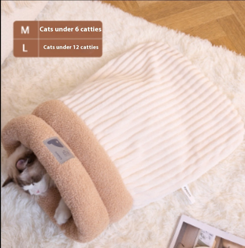 KFX-0086077 Cozy Semi-Enclosed Pet Sleeping Bag for Cats and Dogs – Warm Plush Bed for Home Use