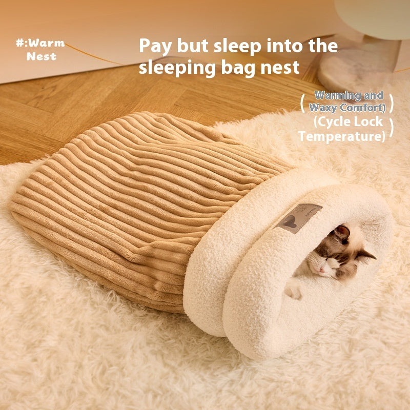 KFX-0086077 Cozy Semi-Enclosed Pet Sleeping Bag for Cats and Dogs – Warm Plush Bed for Home Use