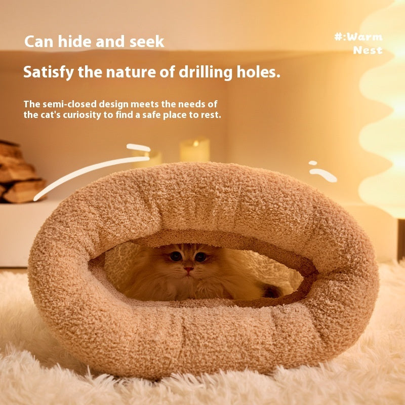 KFX-0086077 Cozy Semi-Enclosed Pet Sleeping Bag for Cats and Dogs – Warm Plush Bed for Home Use