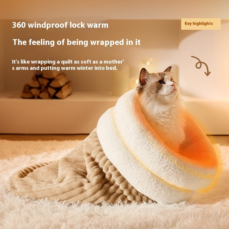 KFX-0086077 Cozy Semi-Enclosed Pet Sleeping Bag for Cats and Dogs – Warm Plush Bed for Home Use