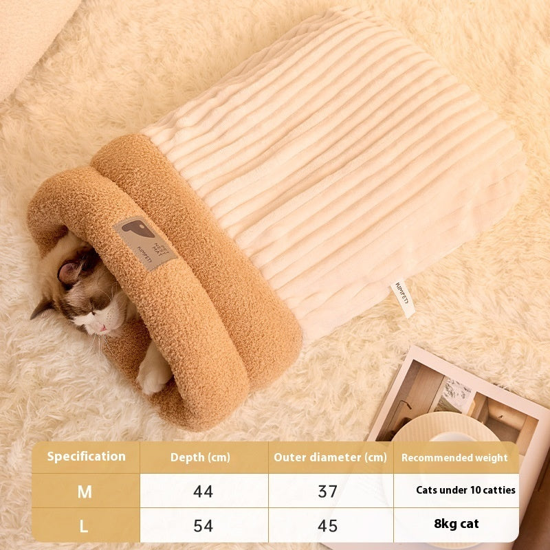 KFX-0086077 Cozy Semi-Enclosed Pet Sleeping Bag for Cats and Dogs – Warm Plush Bed for Home Use