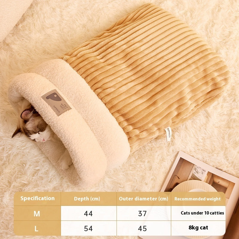 KFX-0086077 Cozy Semi-Enclosed Pet Sleeping Bag for Cats and Dogs – Warm Plush Bed for Home Use