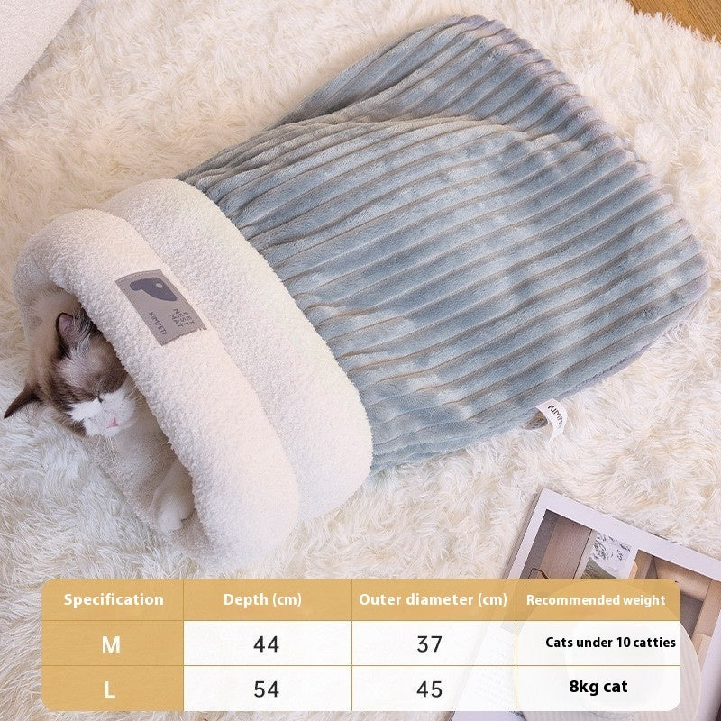 KFX-0086077 Cozy Semi-Enclosed Pet Sleeping Bag for Cats and Dogs – Warm Plush Bed for Home Use