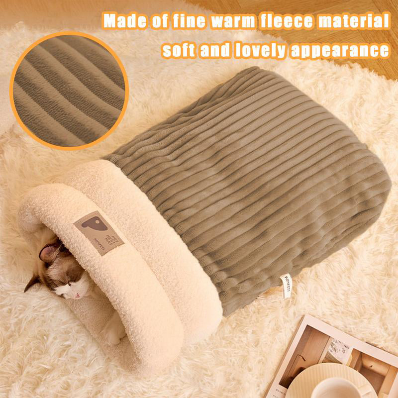 KFX-0086077 Cozy Semi-Enclosed Pet Sleeping Bag for Cats and Dogs – Warm Plush Bed for Home Use