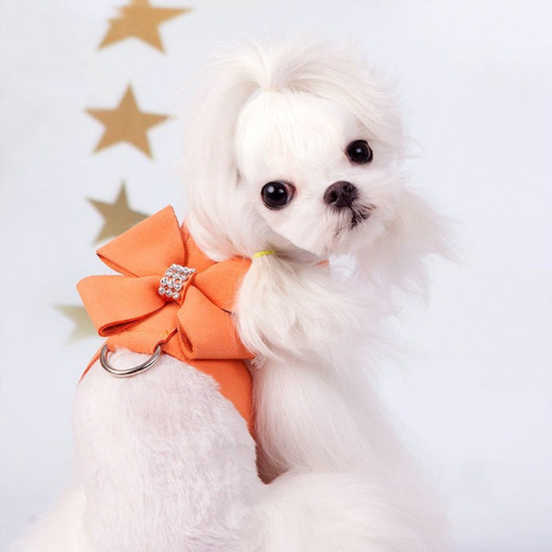 KFX-0087613 Fashionable Bowknot Chest Strap for Dogs in Pink, Blue, Orange - Microfiber Material