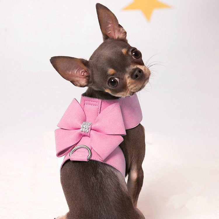KFX-0087613 Fashionable Bowknot Chest Strap for Dogs in Pink, Blue, Orange - Microfiber Material
