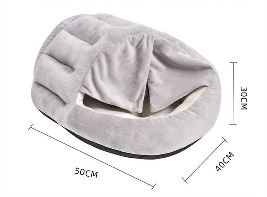 KFX-0087869 Cozy Velvet Winter Cat Nest with Semi-Closed Design - 50x40cm Plush & PP Cotton