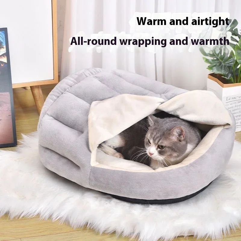 KFX-0087869 Cozy Velvet Winter Cat Nest with Semi-Closed Design - 50x40cm Plush & PP Cotton