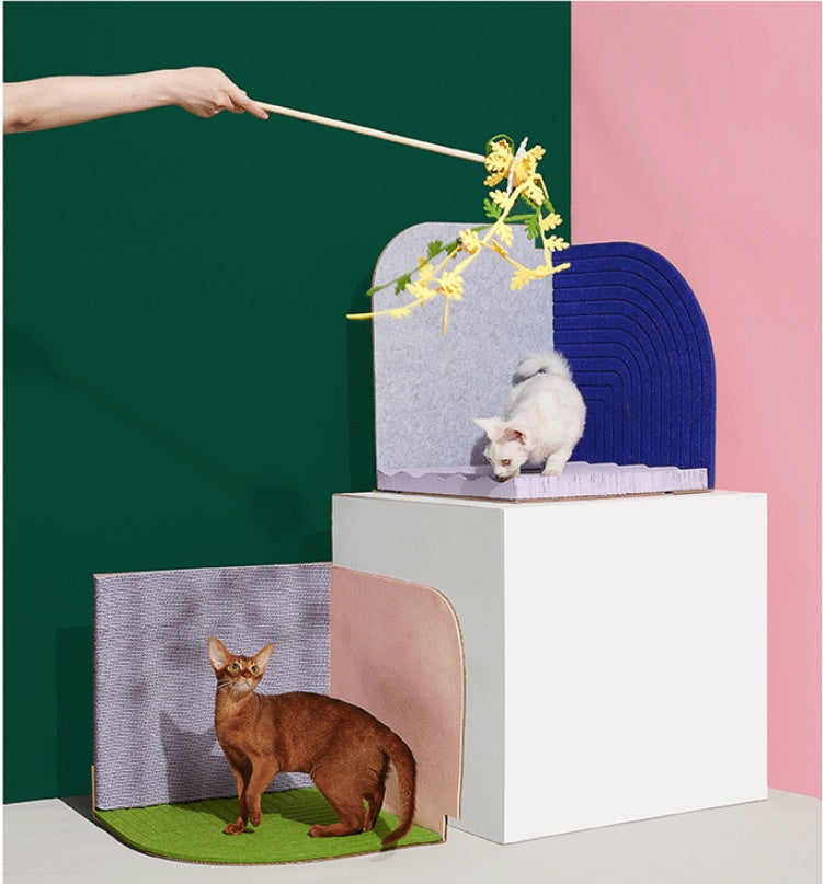 KFX-0087997 Vertical Cat Scratching Board with Corrugated Paper and Felt - 55x45x55 cm