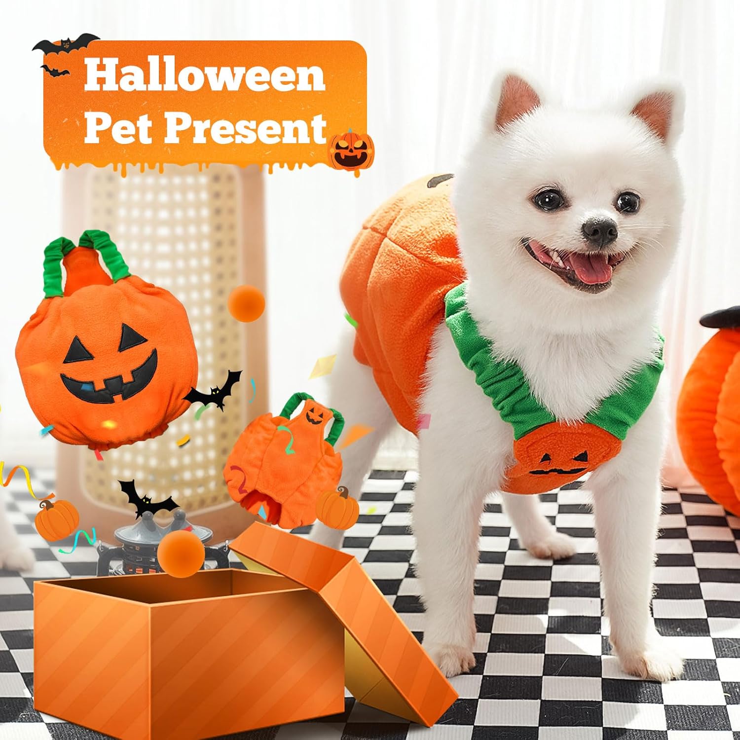 KFX-0089277 Plush Pumpkin Halloween Costume for Small to Medium Dogs and Cats