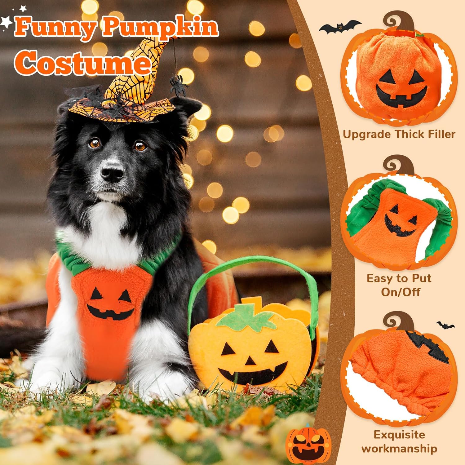 KFX-0089277 Plush Pumpkin Halloween Costume for Small to Medium Dogs and Cats