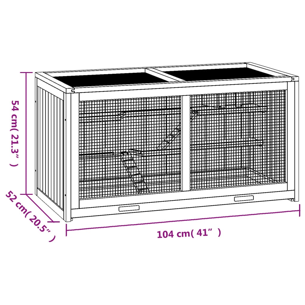 KFX-0089405 Wooden Hamster Cage 104 cm with Accessories for Small Pets - Solid Fir Wood Construction