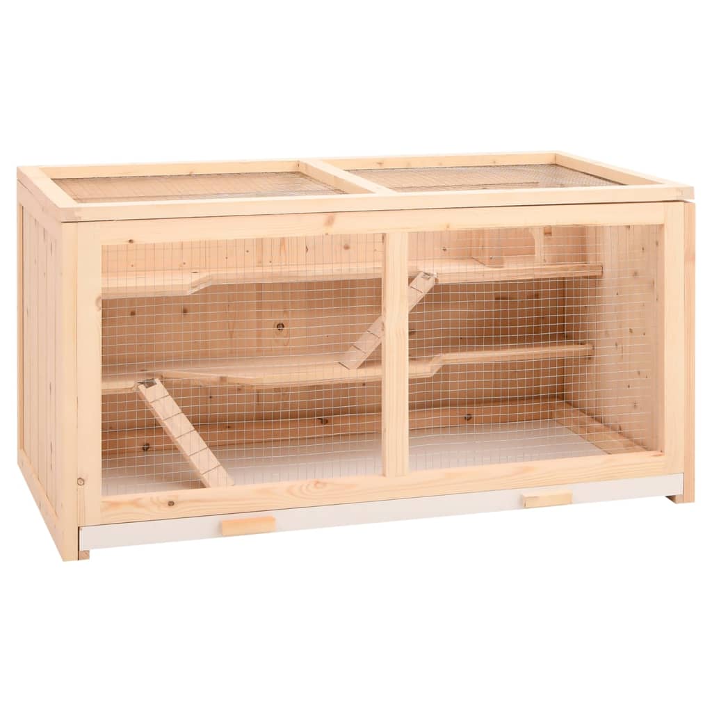 KFX-0089405 Wooden Hamster Cage 104 cm with Accessories for Small Pets - Solid Fir Wood Construction