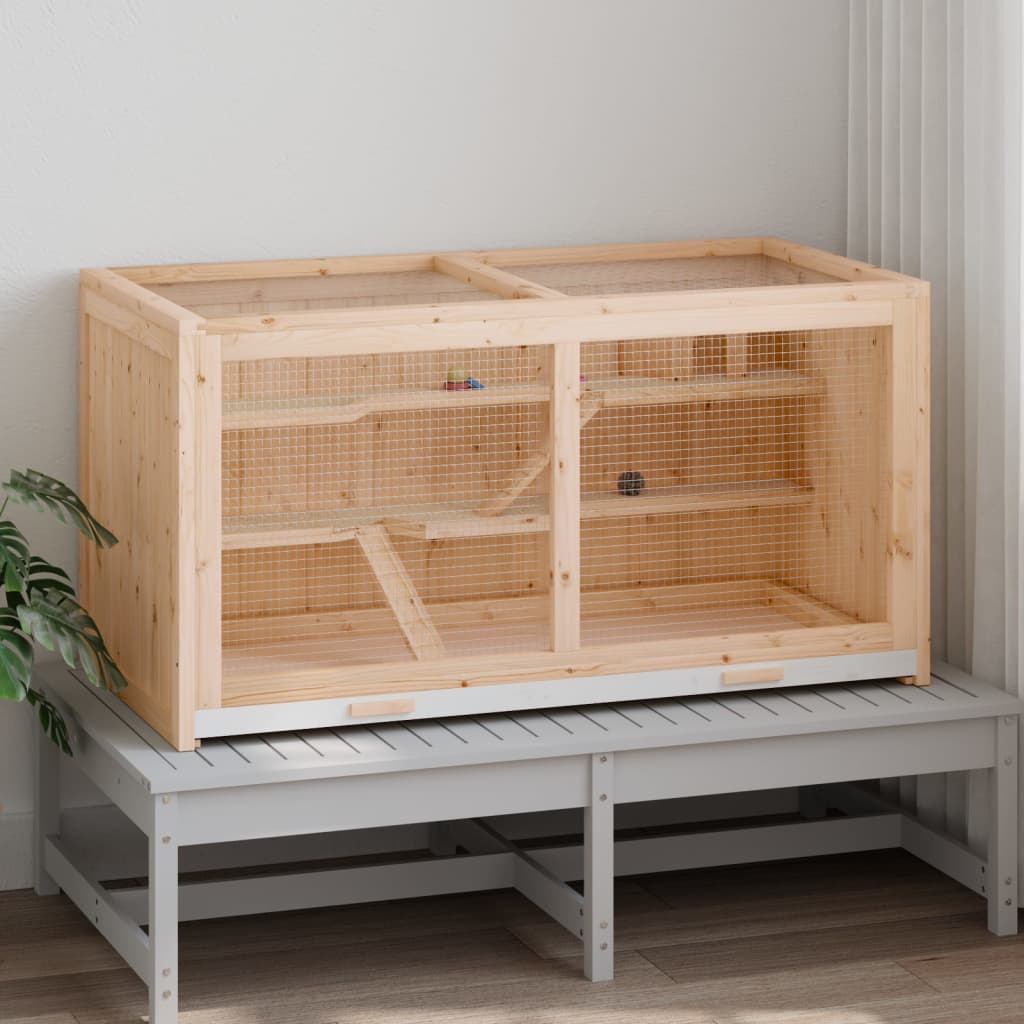 KFX-0089405 Wooden Hamster Cage 104 cm with Accessories for Small Pets - Solid Fir Wood Construction