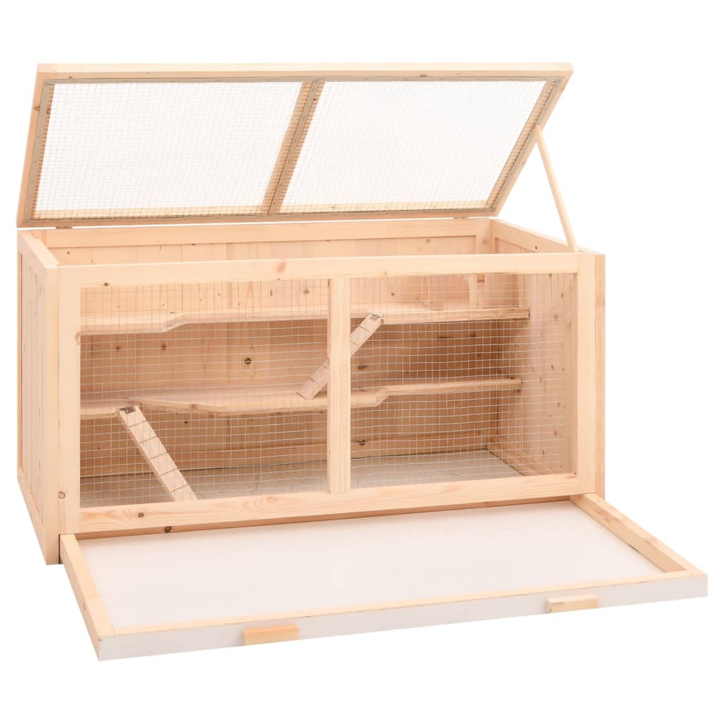 KFX-0089405 Wooden Hamster Cage 104 cm with Accessories for Small Pets - Solid Fir Wood Construction