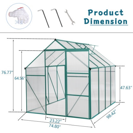 KFX-0091453 6 x 8 FT Outdoor Aluminum Patio Greenhouse with Sliding Door and Adjustable Roof