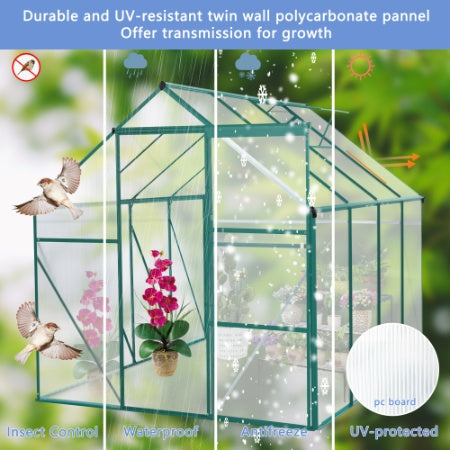 KFX-0091453 6 x 8 FT Outdoor Aluminum Patio Greenhouse with Sliding Door and Adjustable Roof