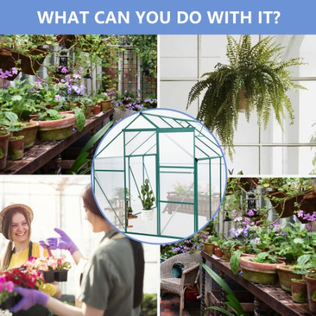 KFX-0091453 6 x 8 FT Outdoor Aluminum Patio Greenhouse with Sliding Door and Adjustable Roof