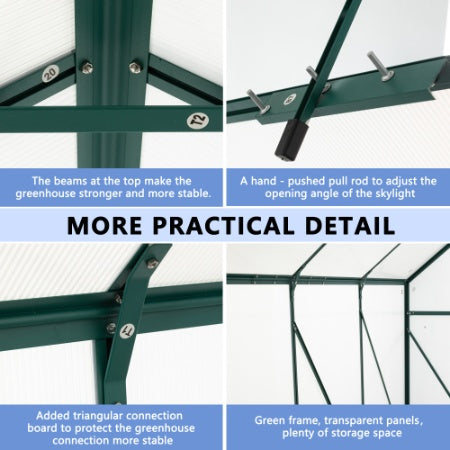 KFX-0091453 6 x 8 FT Outdoor Aluminum Patio Greenhouse with Sliding Door and Adjustable Roof