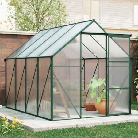KFX-0091453 6 x 8 FT Outdoor Aluminum Patio Greenhouse with Sliding Door and Adjustable Roof