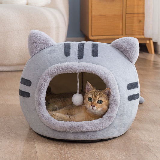 KFX-0091837 Warm Semi-Enclosed Cat Litter in Pink, Grey, or Coffee - Available in Multiple Sizes