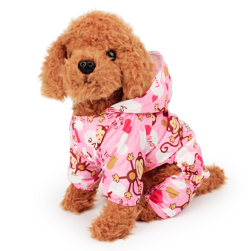 KFX-0094141 Adorable Monkey Print Raincoat for Dogs in Pink, Blue, and Yellow - Sizes XS to XL