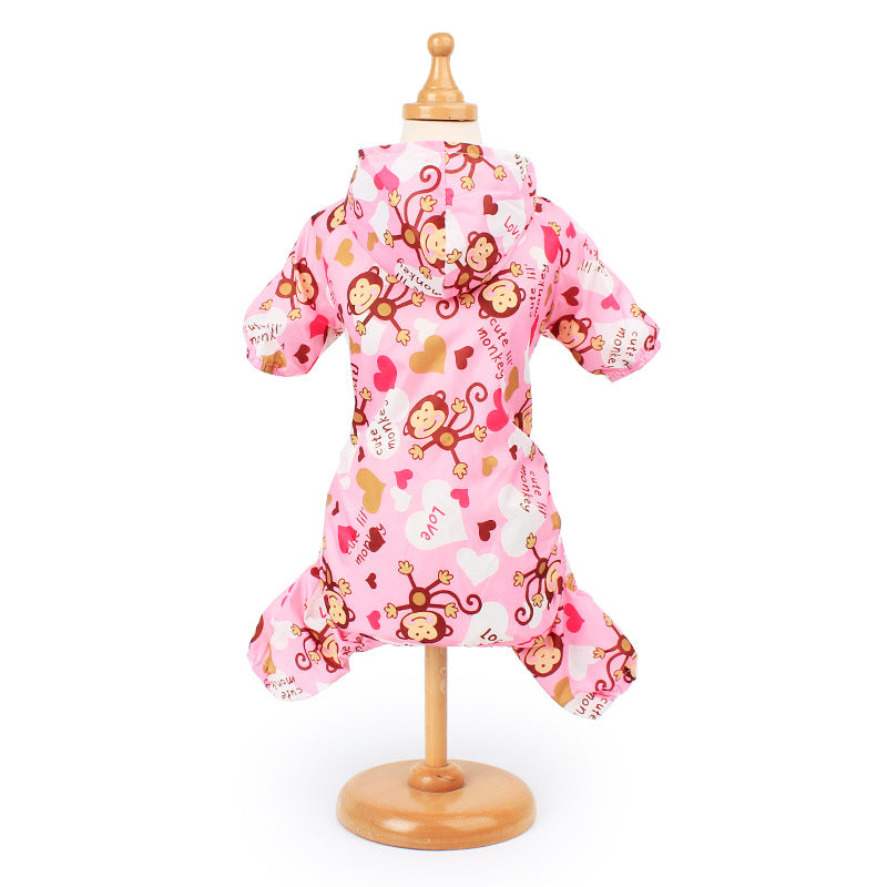 KFX-0094141 Adorable Monkey Print Raincoat for Dogs in Pink, Blue, and Yellow - Sizes XS to XL