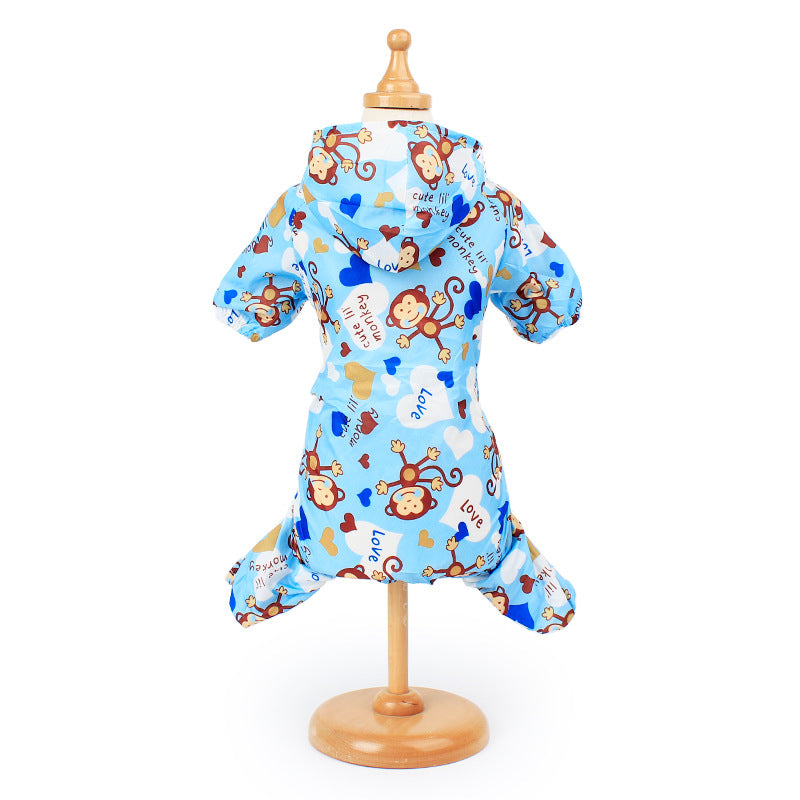 KFX-0094141 Adorable Monkey Print Raincoat for Dogs in Pink, Blue, and Yellow - Sizes XS to XL