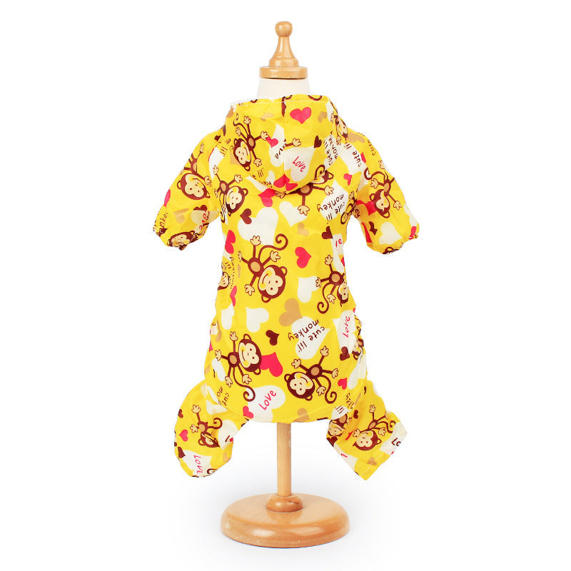 KFX-0094141 Adorable Monkey Print Raincoat for Dogs in Pink, Blue, and Yellow - Sizes XS to XL