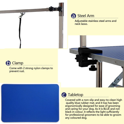 KFX-0095421 36 Inch Folding Pet Grooming Table with Stainless Steel Frame and Adjustable Arm for Dogs and Cats