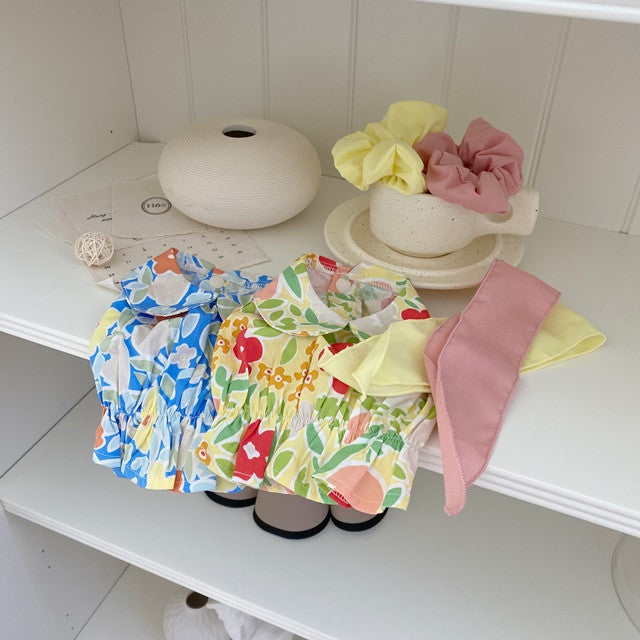 KFX-0095933 Flower Bow Tie Mermaid Skirt for Pets - Yellow & Blue Floral Design, Various Sizes Available