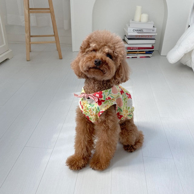 KFX-0095933 Flower Bow Tie Mermaid Skirt for Pets - Yellow & Blue Floral Design, Various Sizes Available