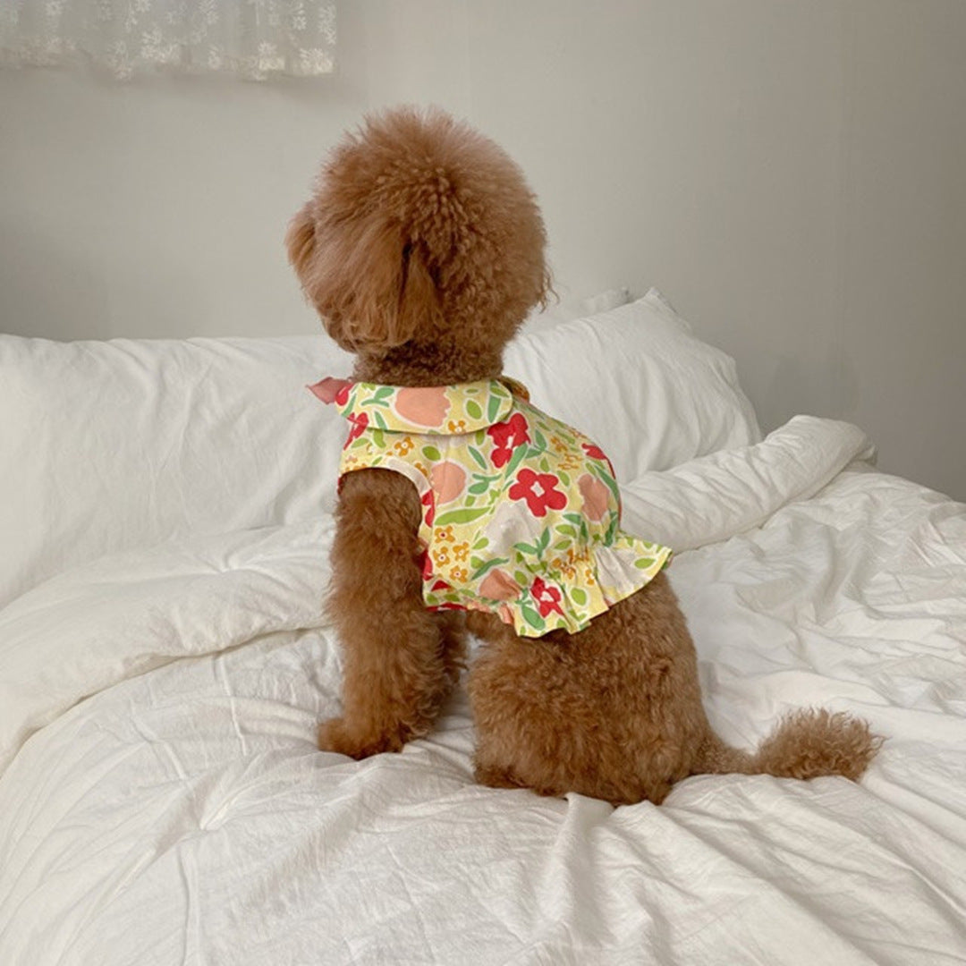 KFX-0095933 Flower Bow Tie Mermaid Skirt for Pets - Yellow & Blue Floral Design, Various Sizes Available