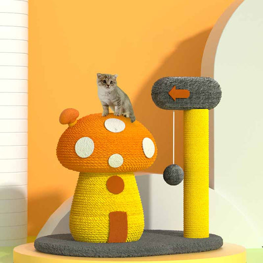KFX-0096829 Sisal Mushroom House Cat Climbing Frame with Colorful Design, 38x38x28CM