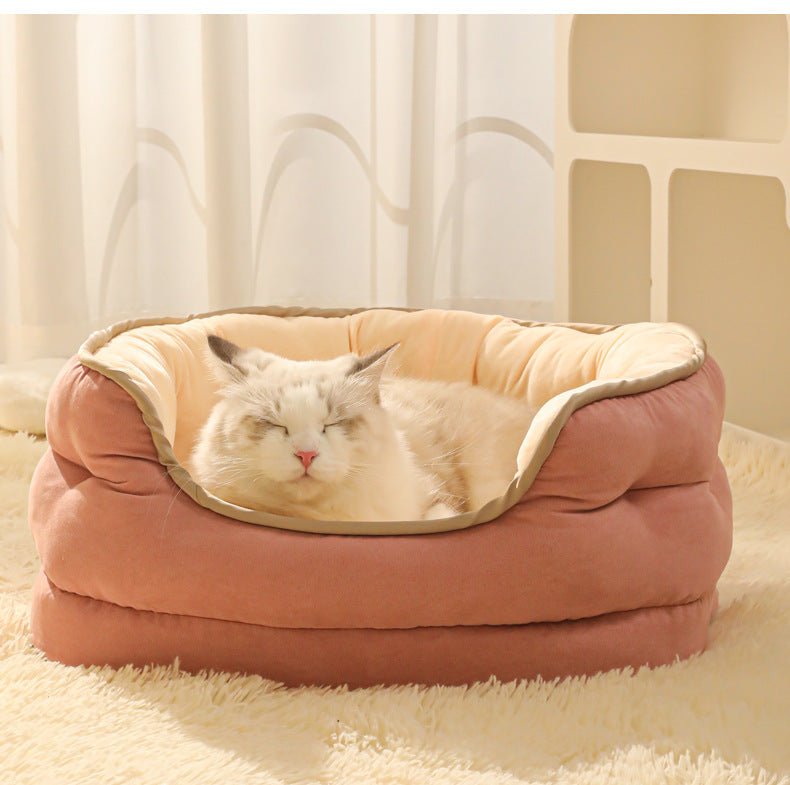 KFX-0097597 Three-Layer Suede Octagonal Dog House - Washable Plush Pet Bed for Small Dogs and Cats in Green, Pink, and Gray