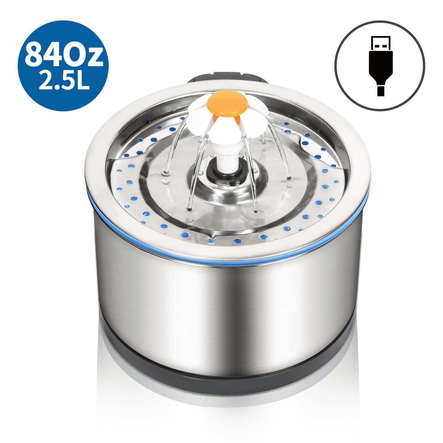KFX-0099389 Stainless Steel Round Pet Water Dispenser with LED Indicator and Filters