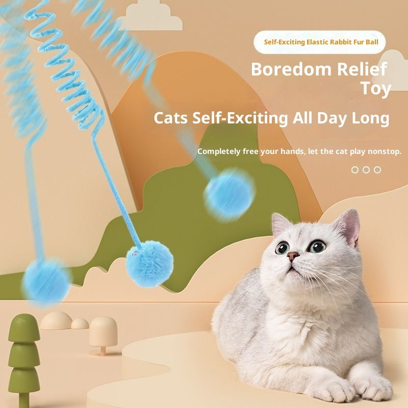 KFX-0100797 Interactive Cat Toy with Suction Cup, Spring Rabbit Fur Ball & Elastic Rope for Self-Entertainment