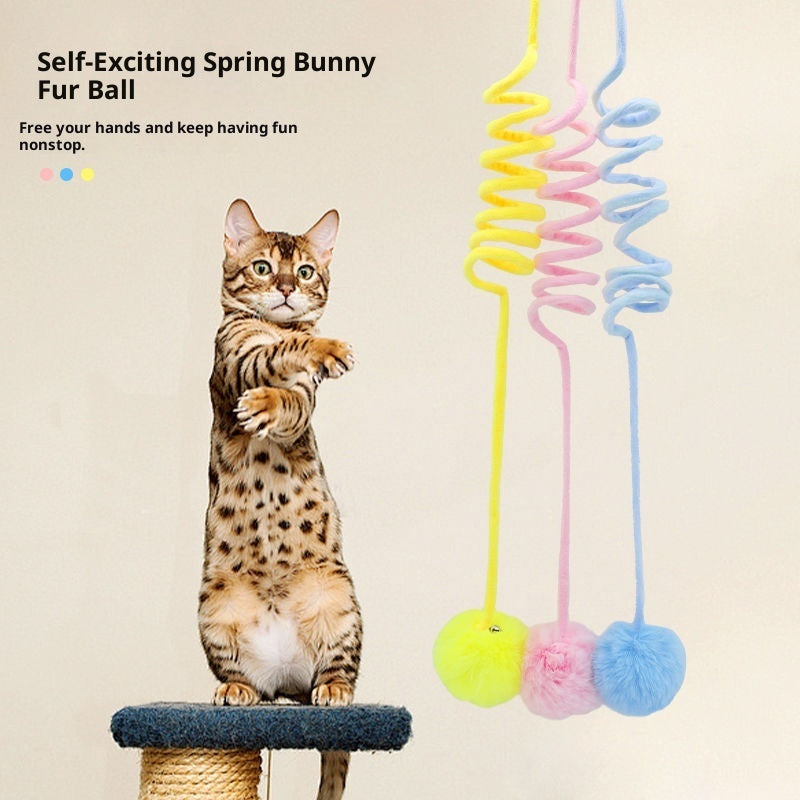 KFX-0100797 Interactive Cat Toy with Suction Cup, Spring Rabbit Fur Ball & Elastic Rope for Self-Entertainment